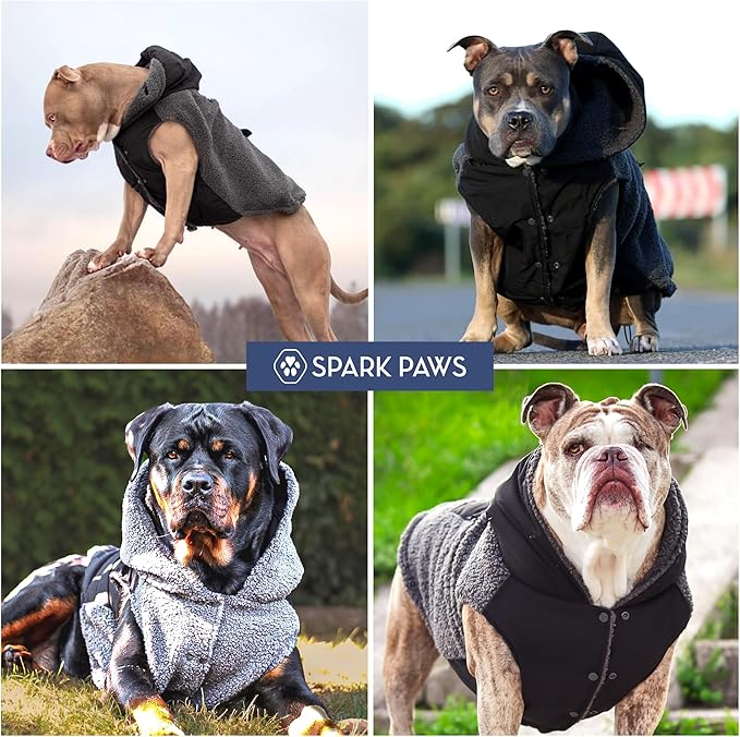 Spark Paws Reversible Dog Sweater, Sherpa Vest with Warm Fleece Lining, Warm Coat for Winter, Suitable for Small Medium, Large, XL XXL Dogs - Black and Grey - 3XL