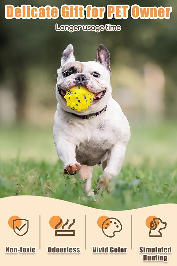 Dog Tennis Balls for Aggressive Chewers, Indestructible Durable Bouncy Interactive Toy for Dogs Fetch Game Lightweight Floating Outdoor Training(2 Yellow Point+ 2 Blue Circle Large)