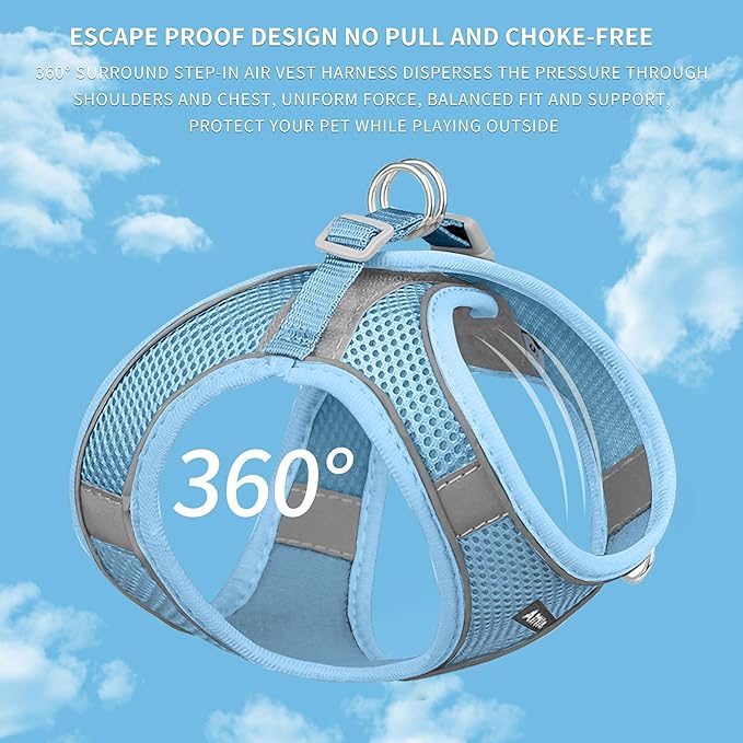 AIITLE No Pull Dog Harness and Leash Set, Step in Adjustable Dog Harness with Padded Vest for All Weather, Dog Leash with Soft Padded Handle, Easy to Put on Small and Medium Dogs Pure Blue S