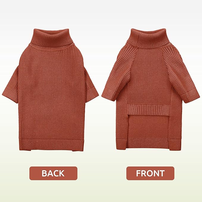 Queenmore Dog Sweaters for Small Dogs Male, Turtleneck Fall Pet Sweaters, Waffle KnitSweater for Doggie, Cat Sweater Puppy Coat, Saddle Brown XS