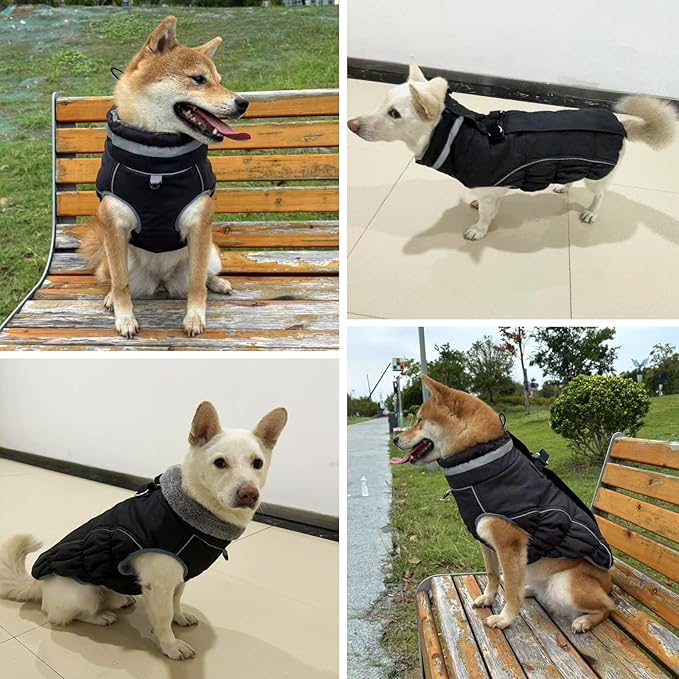 Malier Dog Coat, Reflective Dog Jacket Waterproof Windproof Puppy Cold Weather Coats with Harness Built in, Winter Extra Warm Pet Coat Fleece Vest for Small Large Pets and Puppy (Black, Large)