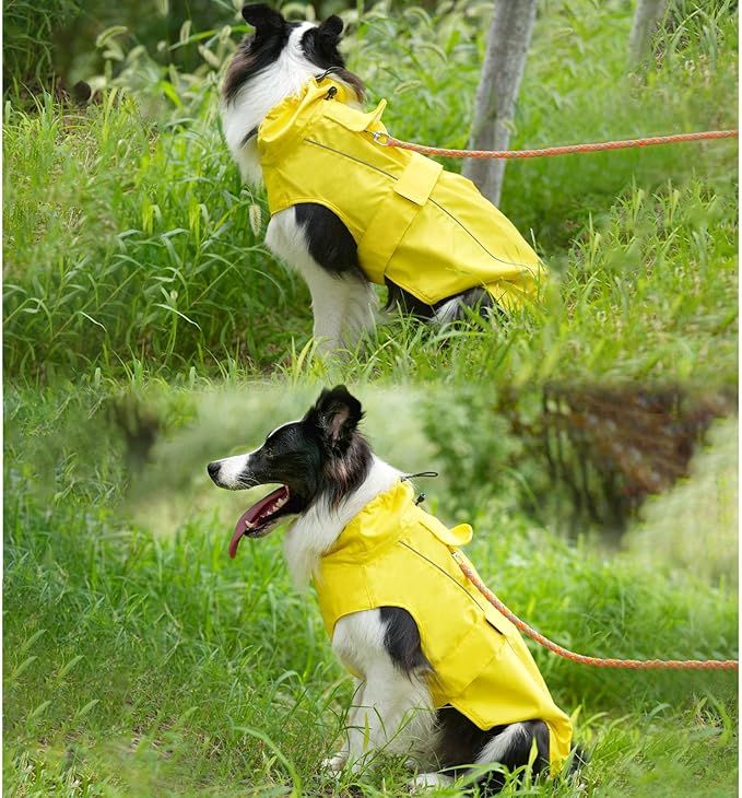 Waterproof Dog Raincoat, Adjustable Lightweight Dog Rain Jacket with Reflective Strip Leash Hole for Small Medium Large Dogs (Yellow, X-Small(4-9lb))