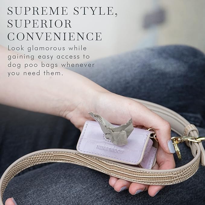 Nina Woof Leather Poop Bag Holder- Versatile Vegan Leather Waste Bag Holder for Dog Poop, Accessories, & Leash, Reusable Pet Waste, Trash, Pet Diaper & Poop Bags Small Pouch Holder (Lilac)