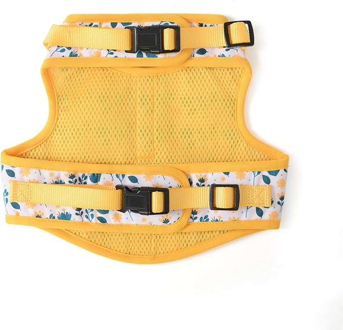 Mile High Life Dog Harness, Air Mesh Floral Vest Harness for 20 lbs Small Dogs & Cats, Easy Get on Adjustable Easy Closures Both Neck and Chest(Yellow Flower, M Chest 18"-20")
