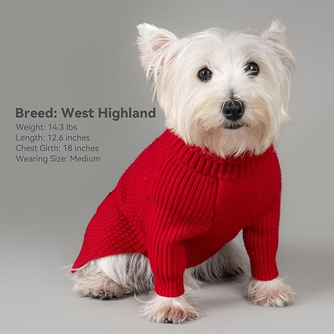 cyeollo Dog Sweaters for Medium Dogs Male, Stretchy Warm Turtleneck Doggy Clothes for Fall Winter, Thermal Knit Pet Apparel with Sleeves, Red XL