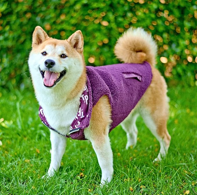 Tuff Pupper Reversible Fleece Sweater Vest for Dogs | Lightweight Comfortable Insulated Jacket | Front Zip Closure | Machine Washable | Built-in Leash Hole | Sizes for All Breeds (Large, Purple)