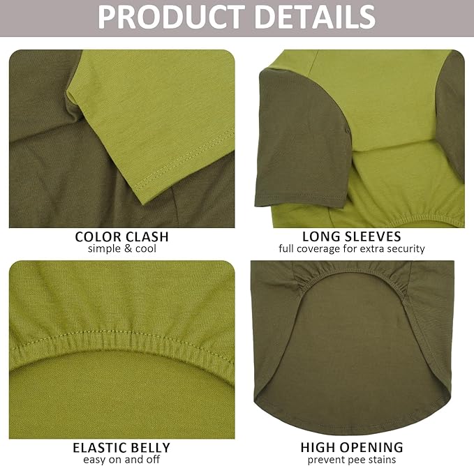 2 Pack Dog Shirt for Large Dogs XXL - Soft Breathable Cotton Tees, Freedom of Movement Prevents Overheating Dog Clothes for Border Collie, Pitbull, Boxer, Hiking, Play, Casual Wear, Green