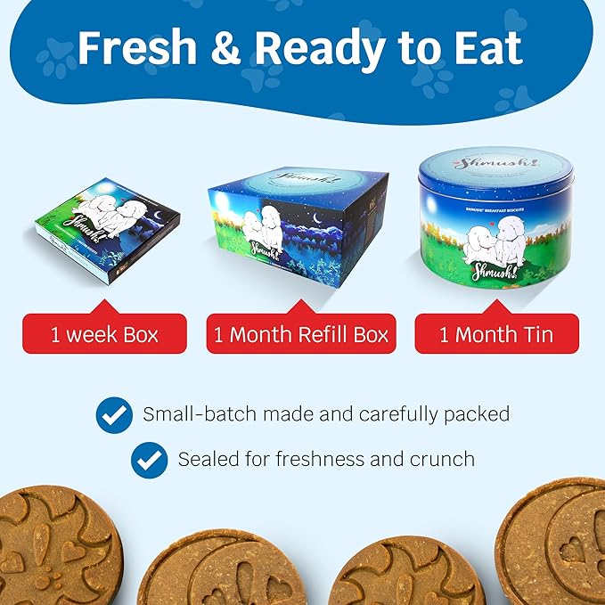 Shmush! Morning & Night Healthy Dog Biscuits – 100% All Natural Dog Treats Superfood with Blueberries, Colostrum & Moringa - Vet Formulated, Non-GMO, USA Made, Grain Free Cookies for Dogs - 56 Count