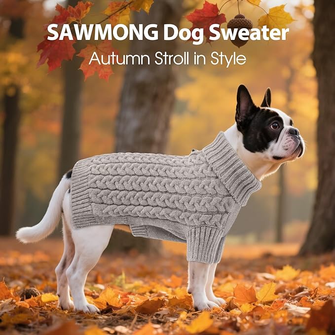 SAWMONG Dog Sweater, Dog Sweaters for Large Dogs Girls Boys, Pullover Turtleneck Knitted Doggy Sweatshirt, Cold Weather Pet Clothes(Grey, X-Large