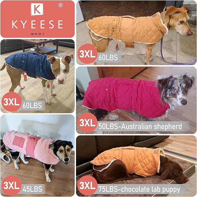 KYEESE Dog Coat Waterproof Dog Coats for Large Dogs Soft Pet Sweater with Leash Hole Windproof Dogs Jacket with Fleece Lined Thick Pet Winter Puffer Coat with Pocket Warm Pets Clothes for Cold Weather