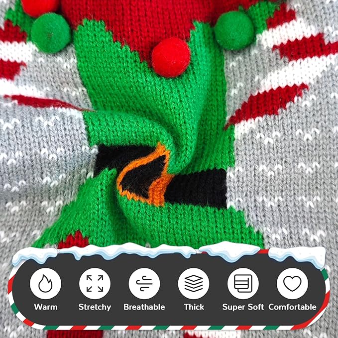 PETCARE Dog Christmas Sweater Ugly Elf Clown Cat Sweater Vest Pet Jumper Grey Green Holiday Dog Clothes Puppy Sweaters for Small Medium Large Dogs Cats Fall Winter Outfits Xmas Dogs Costume,Medium