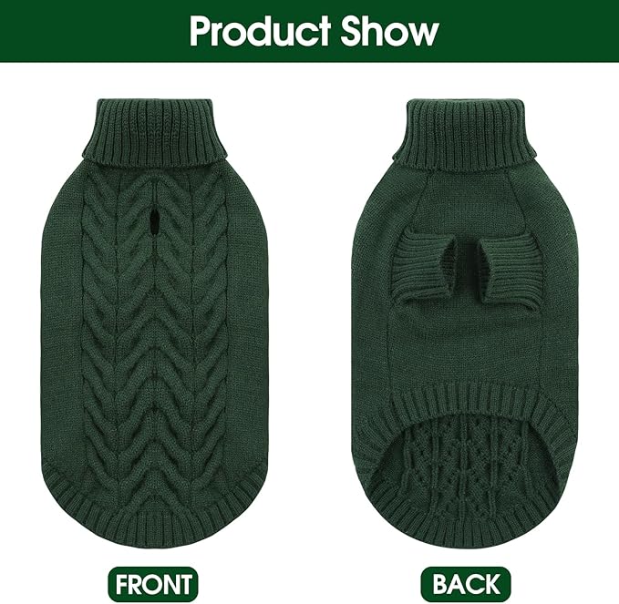 Dog Sweaters for Small Dogs Classic Turtleneck Dog Christmas Sweater Thick Warm Pullover Male Puppy Pet Stretch Knitwear Fall Winter Clothes with Leash Hole(Green, XS)