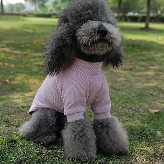 Lovelonglong Ribbed Dog T-Shirt Cotton Knitted Dog Sweaters for All Season Pet T-Shirts for Large Medium Small Dogs Light Pink S