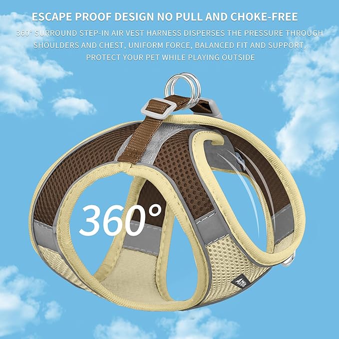 AIITLE No Pull Dog Harness and Leash Set, Step in Adjustable Dog Harness with Padded Vest for All Weather, Dog Leash with Soft Padded Handle, Easy to Put on Small and Medium Dogs Beige S
