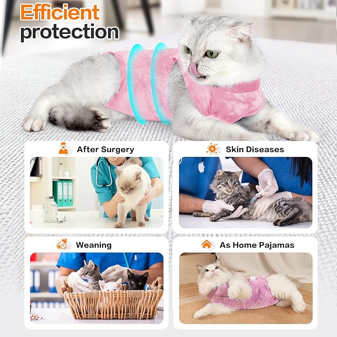 Cat Recovery Suit, Cat Onesie, Pink, S