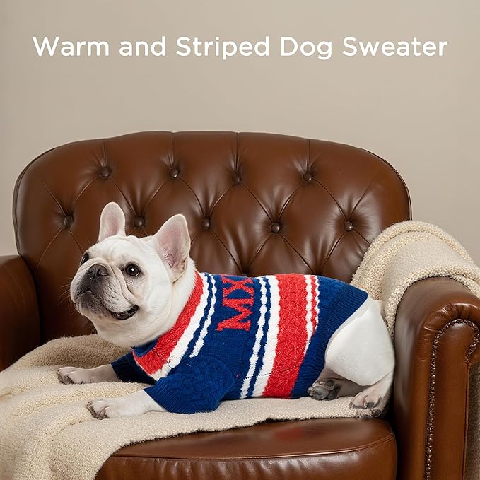 Dog Sweater for Small Medium Dogs & Cats, Classic Turtleneck Knitted Striped Pet Sweater, Warm Winter Soft Christmas Outfit for Boy & Girl Dogs, Small
