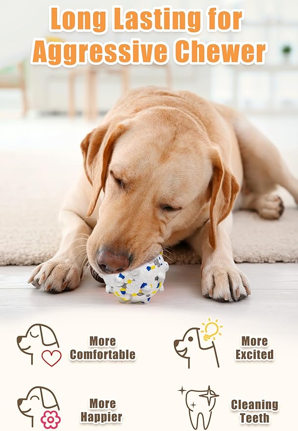 1.96'' Dog Balls for Dogs Aggressive Chewers Indestructible Tennis Durable Bouncy Interactive Dog Toy Balls for Fetch Game Floating Training(White Small)