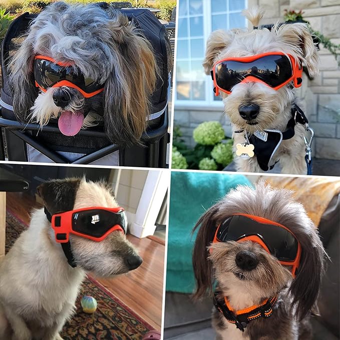 PETLESO Dog Goggles Medium Breed, Dog Sunglasses Small Breed Eye Sun Light Protection, UV Protection Goggles for Pet with Adjustable Straps, Medium Orange