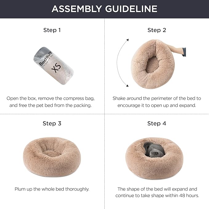 Bedsure Calming Cat Beds for Indoor Cats - Small Cat Bed Washable 20 inches, Anti-Slip Round Fluffy Plush Faux Fur Pet Bed, Fits up to 15 lbs Pets, Pale Grey