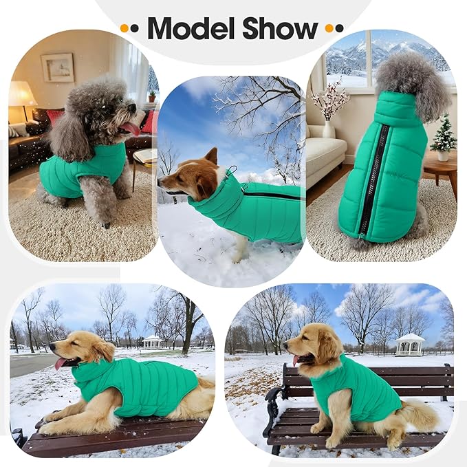 Dog Coats for Large Dogs Winter Waterproof, Zip Up Lightweight Vest for Dogs, Warm Pet Snow Jacket, Outdoor Dog Camping Jackets for Weimaraner, Pointer, Labrador, Green XL