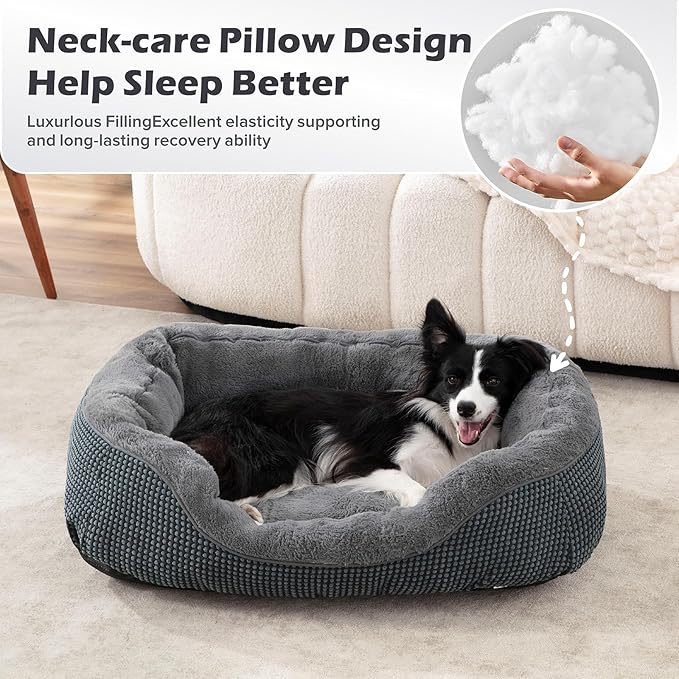INVENHO Dog Beds for Small Medium Dogs Washable, Calming Orthopedic Warming Soft Calming Sleeping Durable Pet Bed with Anti-Slip Bottom