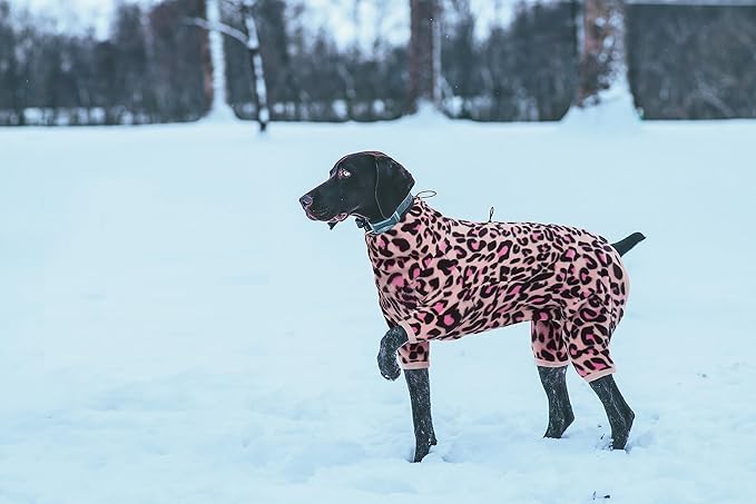 ROZKITCH Warm Dog Pajamas for Large Dogs, Pet Windproof Warm Cold Weather Jacket Vest with Luminous Zipper, Jumpsuit Apparel Outfit Clothes for Small Medium Large Dog L-Pink L