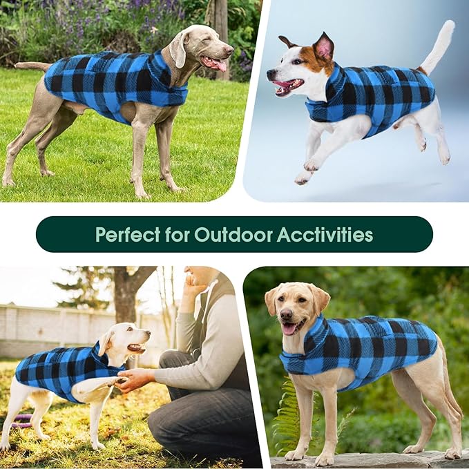 Kuoser Dog Winter Coat, Windproof Dog Fleece Jacket British Style Plaid Cold Weather Doggie Vest Coats, Reversible Cozy Warm Puppy Clothes Pet Apparel for Small Dogs S