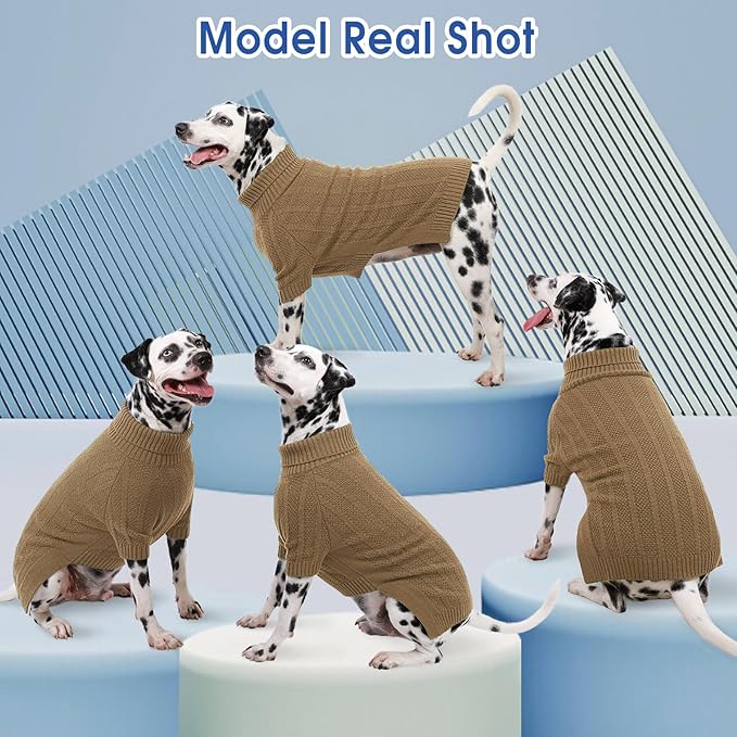 Queenmore XXL Dog Sweater,Large Dog Sweaters for Dogs Girls Boys,Xmas Turtleneck Pullover Pet Sweaters for Large Dogs,Cold Weather Doggie Sweatshirt Knitwear for Golden Retriever,Labrador(Camel,XXL)