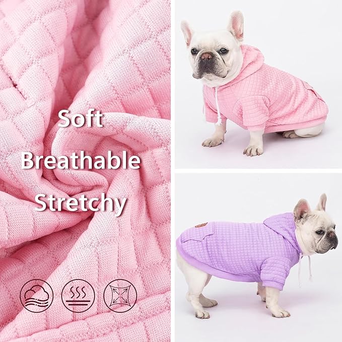 2 Pack Dog Hoodie Sweaters for Small Medium Dogs Warm Dog Clothes for Large Dogs Soft Waffle-Like Laminated Sweatshirt Bulldog (Pink, XL (Back: 23.5",Chest: 32.5", Neck: 21"))