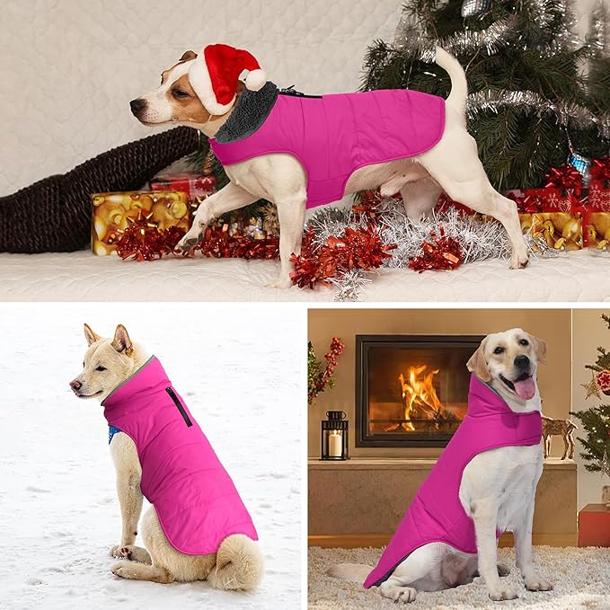 Dog Winter Coat, Waterproof Dog Jacket with Leash Hole, Reflective Adjustable Pet Snow Vest, Warm Fleece Sweater for Small Medium Large Dogs - Pink, M