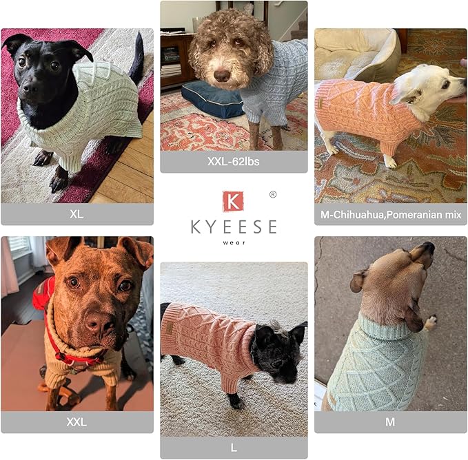 KYEESE Dog Sweater Long Sleeve Pet Coats Turtleneck Dog Sweater for Small Medium Dogs Stretchy Dogs Clothes with Classic Cable Knit for Cold Weather, Blue, X-Large