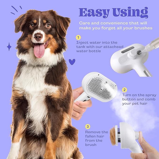 Cat Steam Brush, 3 in 1 Pet Hair Removal Tool, Self Cleaning Steamy Cat Brush for Massage, Dog Brush for Shedding, Cat&Dog Hair Remover