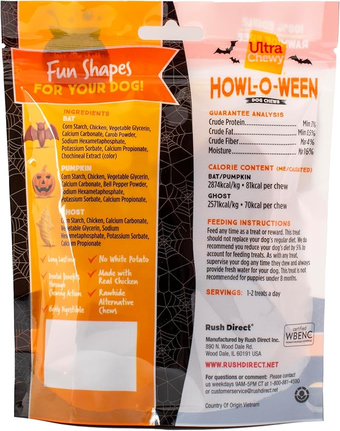Ultra Chewy Halloween Treats - Trick or Treat Pack - Highly Digestible Fun Shapes Dental Treats for Your Dog - Made with Real Chicken (2 Packs)
