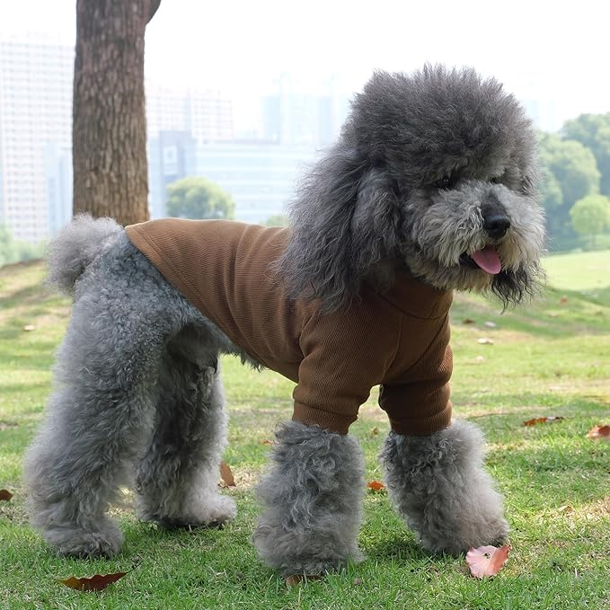 Lovelonglong Ribbed Dog T-Shirt Cotton Knitted Dog Sweaters for All Season Pet T-Shirts for Large Medium Small Dogs Coffee M