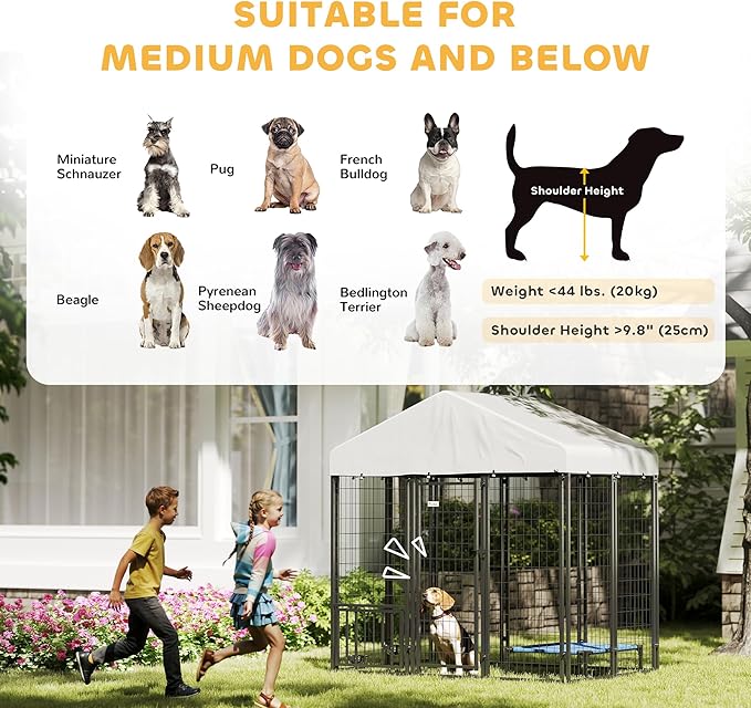PawHut 6' x 4' x 6' Outdoor Dog Kennel, Welded Wire Dog Kennel Outside Run with 360° Rotating & 4 Level Adjustable Bowls, Waterproof & UV Resistant Cover, for S&M Breeds, Chickens, Ducks, Silver