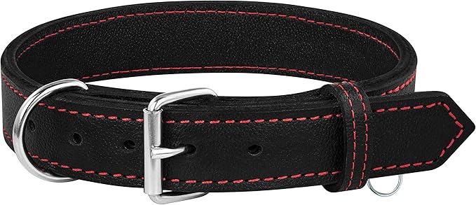 Riparo Dog Collar - Genuine Leather Dog Collars - Heavy Duty Dog Collars for Medium Large and Extra Large Dog Breeds (XL: 1.5ā Wide for 22ā - 26ā Neck, Black/Red Thread)