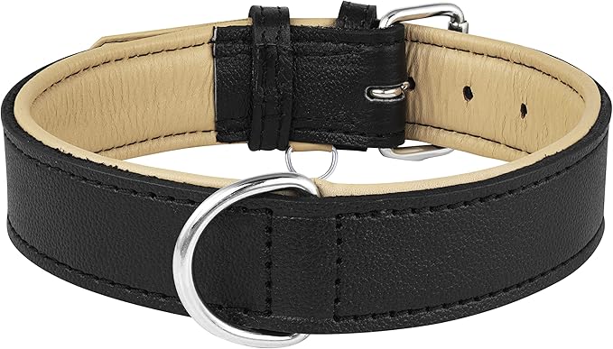 Riparo Dog Collars for Medium Dogs, Genuine Leather Dog Collar, Medium Dog Collar (M: 1" Wide for 13.5ā-17.5ā Neck, Black)