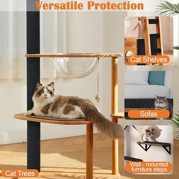 Cat Scratch Furniture Protector - 138" x 13.8" Trimmable Self-Adhesive Cats Claws Scratch Pads, DIY Cat Climbing Couch Protector for Scratch Post Cat Tree Replacement Indoor (Black)