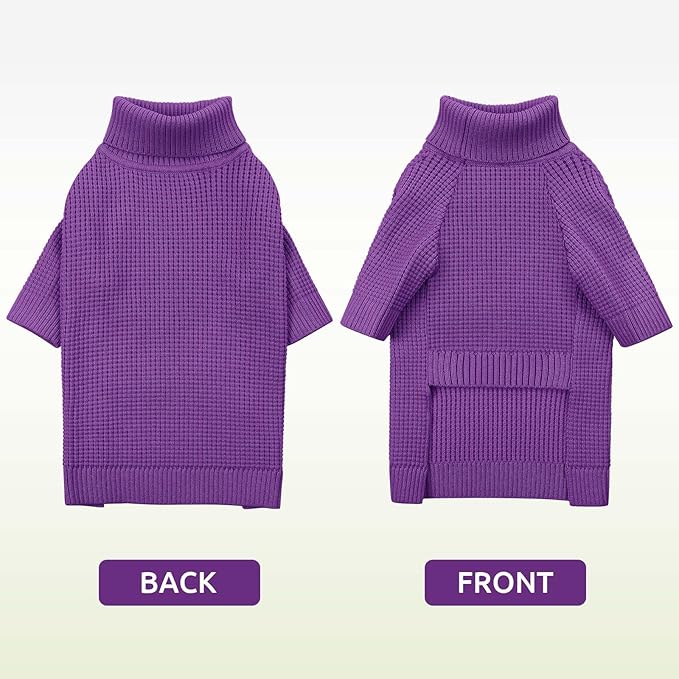 Queenmore XXL Dog Sweater, Large Dog Sweaters for Male Dogs, Turtleneck Plaid Kintsweaters for Large Breeds, Cold Weather Pullover Pet Clothes, Purple 2XL