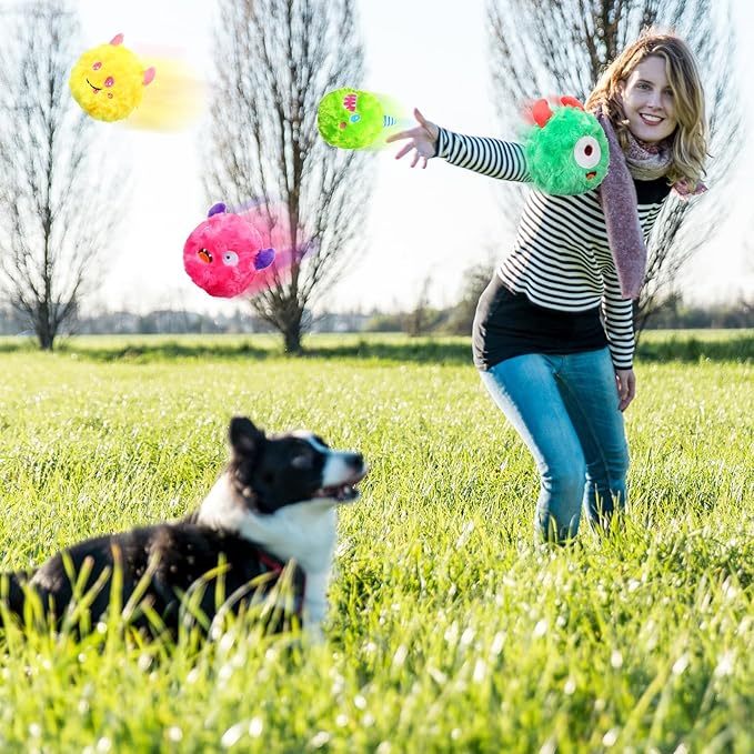 HyDren 8 Pack Soft Squeaky Dog Ball Toys 2 In1 Fuzzy 4" Dog Balls with Squeakers Plush Funny Puppy Ball Bulk Small Dog Valentine Toys Monster Dog Chewers for Small Medium Puppy Dog Pet (Cute)