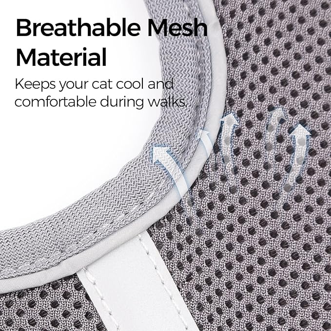 Cat Harness and Leash Escape Proof Kitten Harness Cat Leash for Walking Travel Service Cat Vest, Grey, Small