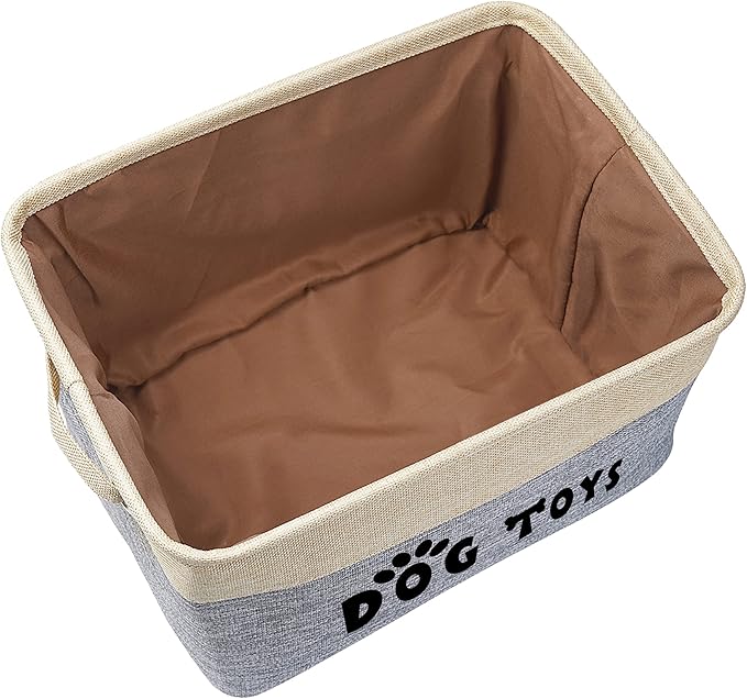 PET ARTIST Dog Toy Basket, Collapsible Dog Toy Bin Box with Comfortable Handles, Large Pet Toy Storage Basket Organizer for Accessories, Toys, Coat & Clothing, Blanket & Leash, Gray, 15"x11"x9"