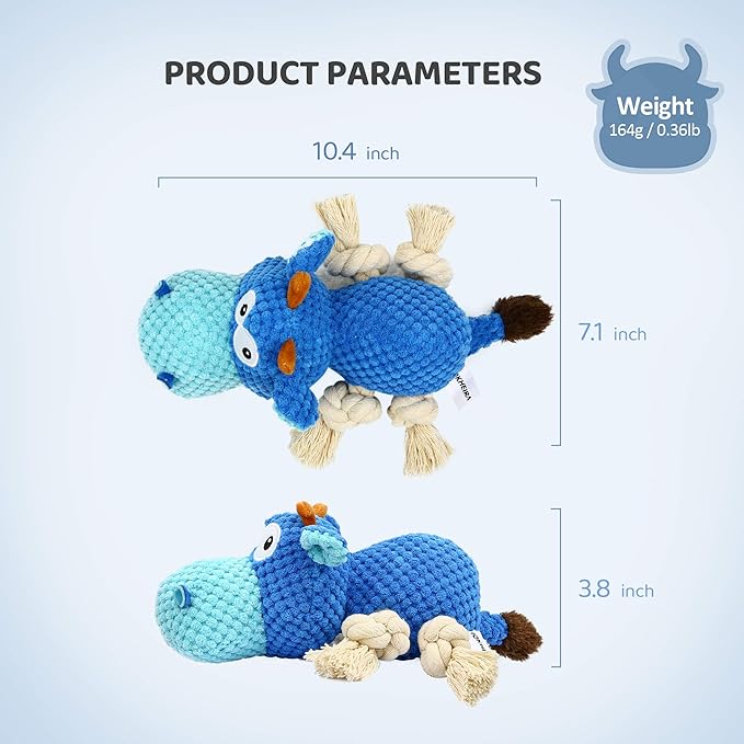 IOKHEIRA Dog Plush Toy for Large Aggressive Chewers,Indestructible Dog Squeaky Toys,Stuffed Animals Toys with Cotton Material and Crinkle Paper,Durable Chewing Toys (Royal Blue, Cattle)