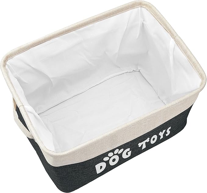 PET ARTIST Dog Toy Basket, Collapsible Dog Toy Bin Box with Comfortable Handles, Large Pet Toy Storage Organizer for Accessories, Toys, Coat & Clothing, Blanket & Leash, Black, 15"x11"x9"
