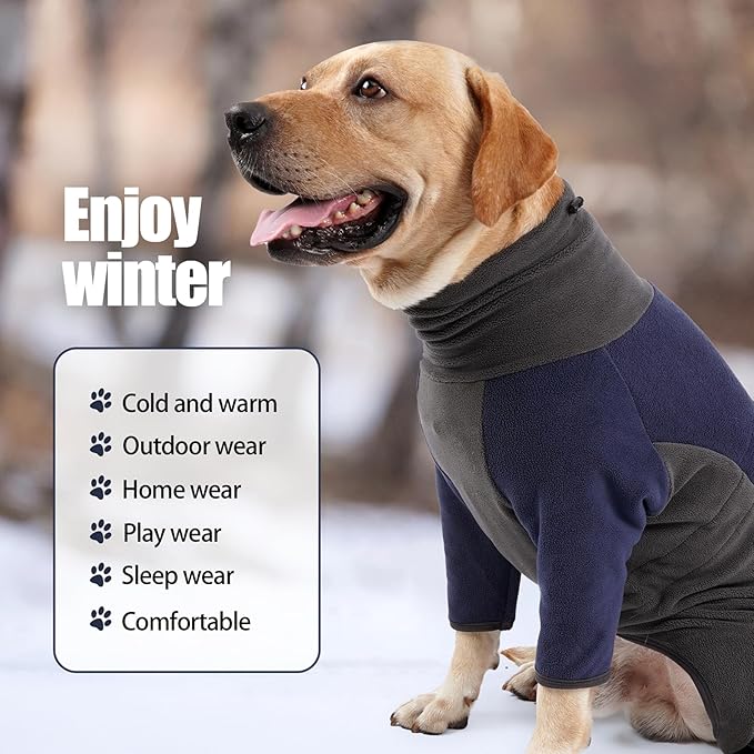 Warm Fleece Dog Jacket, Windproof Pullover Jumpsuit, Cold Weather Clothes for Medium Large Dog (2XL, Blue)