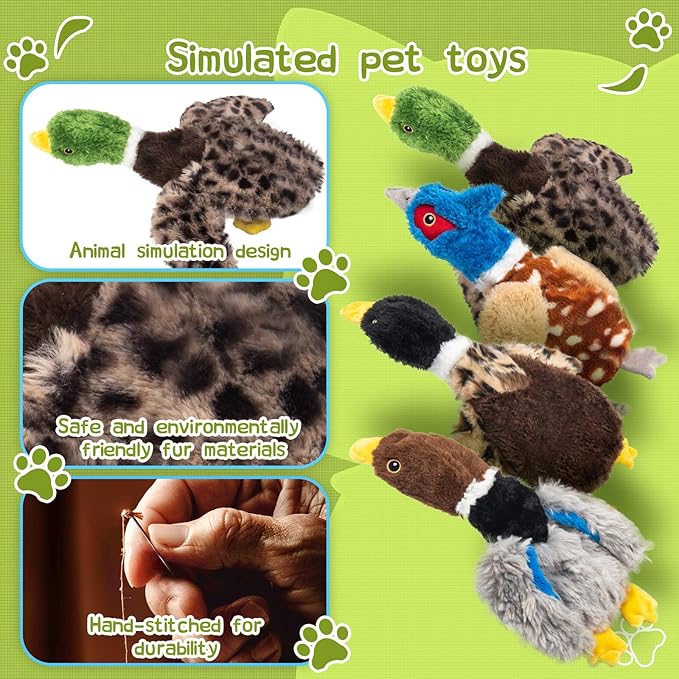 Pheasant (Bird) Dog Squeaky Toy for Aggressive Chewers - No Stuffing Chew Proof Plush with 4 Squeakers & Crinkle Wings, Durable Puppy Toys for Small Medium Large Dogs (Blue & Brown)