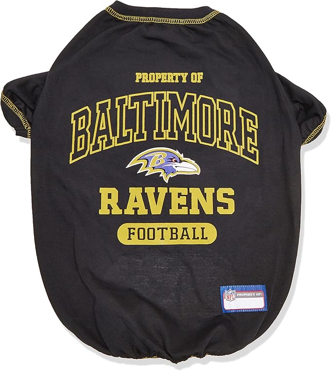 NFL Baltimore Ravens Dog T-shirt Large. - Licensed Shirt for Pets Team Colored with Team Logos- Premium Stretchable Materials for the comfort of your Dog & Cat