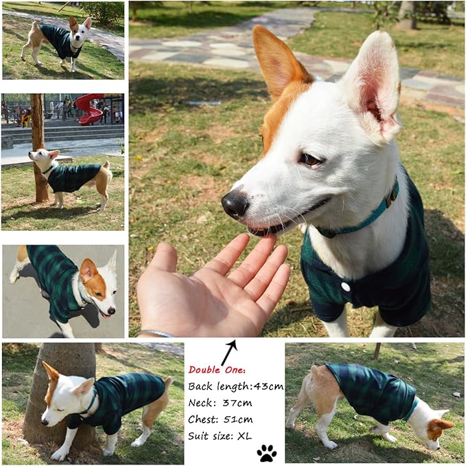 Koneseve Dog Shirt, Pet Plaid Clothes Shirt T-Shirt Sweater Matching Breathable for Small Medium Large Dog Cat Puppy Adorable Casual Cozy Halloween Thanksgiving Christmas Costumes (Green; 6XL)