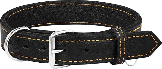 Riparo Dog Collar - Genuine Leather Dog Collars - Heavy Duty Dog Collar for Medium Large and Extra Large Dog Breeds (XXL: 1.75ā Wide for 26ā - 31ā Neck, Black/Orange Thread)