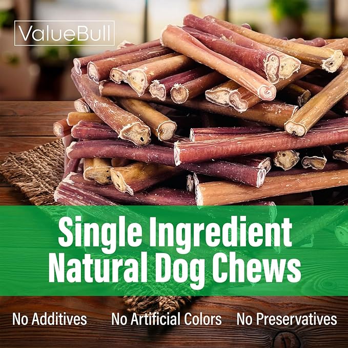 ValueBull Bully Sticks for Dogs, Medium 6 Inch, 25 Count - All Natural, Grass Fed, Single Ingredient, Long Lasting Dog Treats